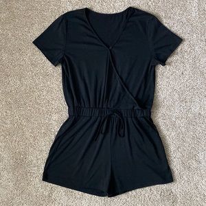 Black Casual Short Sleeve Romper